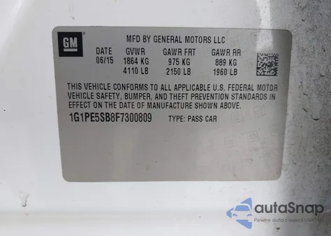 2015 Chevrolet Cruze 2Lt Auto from USA, damaged, VIN 1G1PE5SB8F7300809